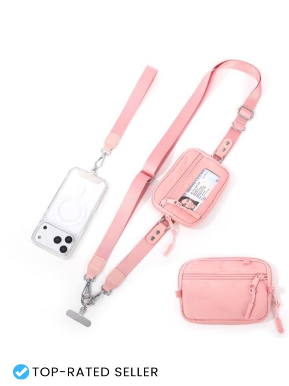 Crossbody Phone Strap with Zippered Pouch Detachable Nylon Lanyard